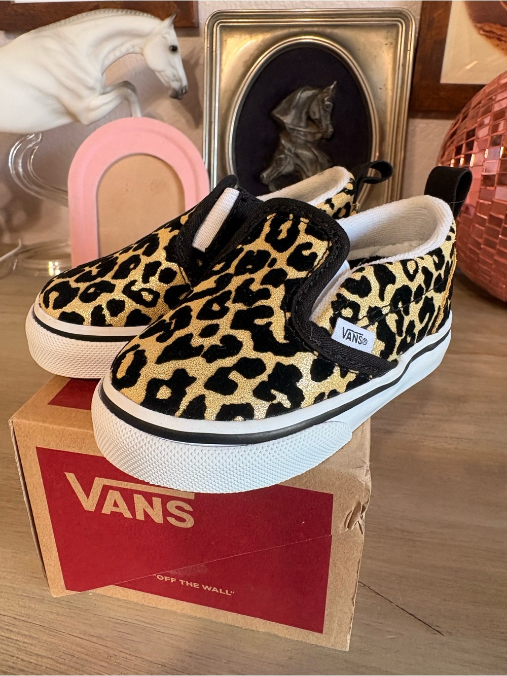 Vans Kids' Slip-On Leopard Print Sneakers - Black & Gold